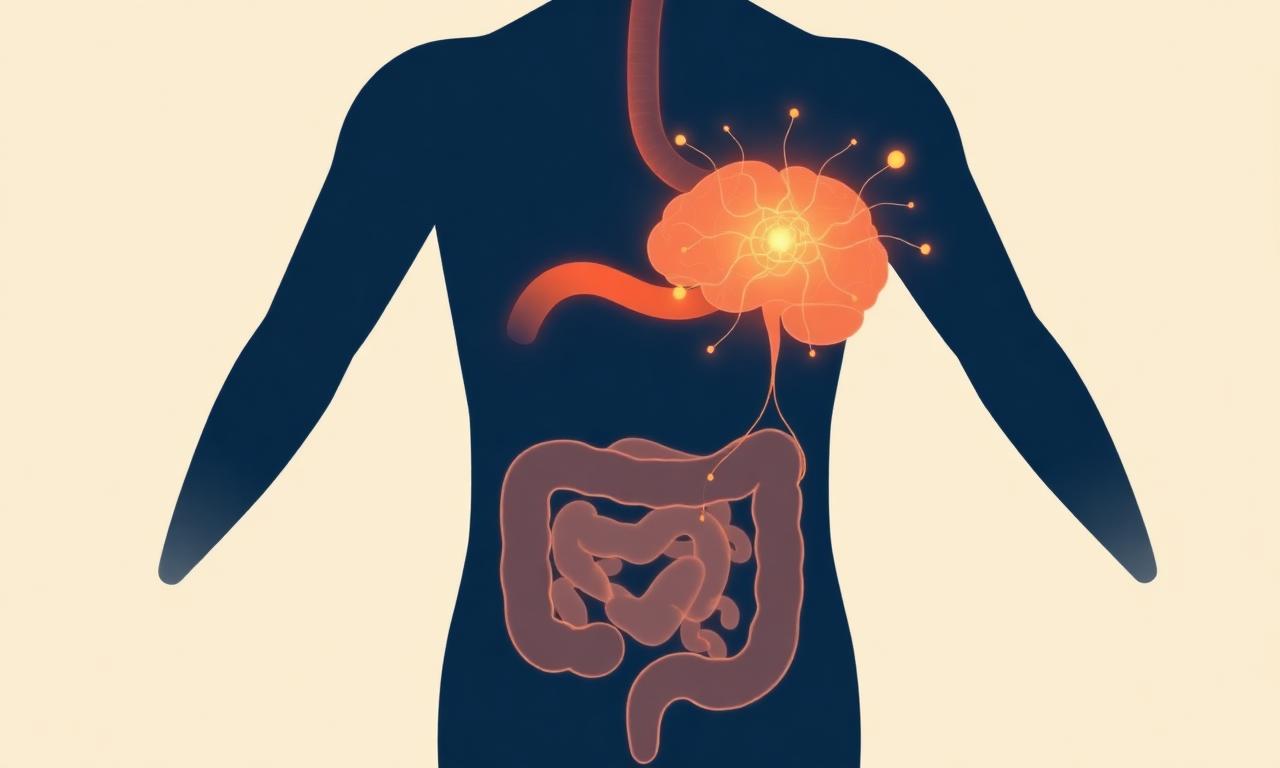 Illustration of the gut-brain axis showing the connection between brain and intestines in irritable bowel syndrome