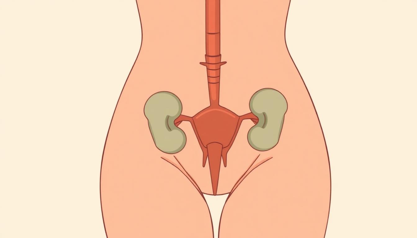 Medical illustration of the female urinary system representing UTI symptoms, diagnosis, and treatment options via telehealth in Texas